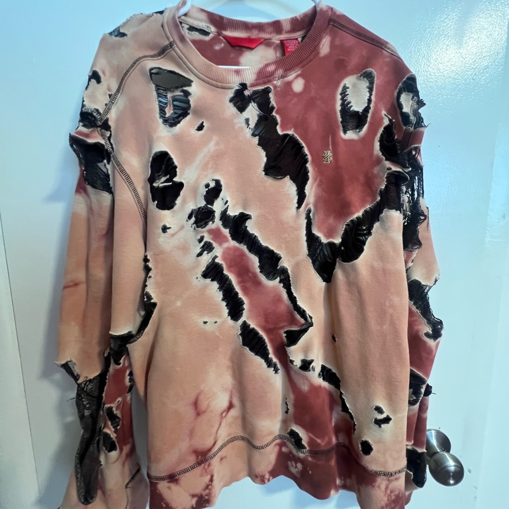 Grunge PunkRock Thrashed Distressed Bleached Torn Crewneck Sweater 00s Halloween